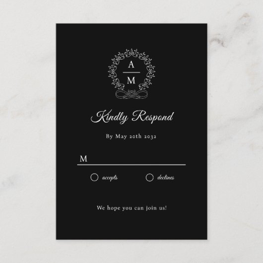 Koninklijk, elegant, bruiloft RSVP Informatiekaartje (Voorkant)