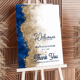 Koninklijk Elegant Navyblauw Gouden Trouw Welkom Poster