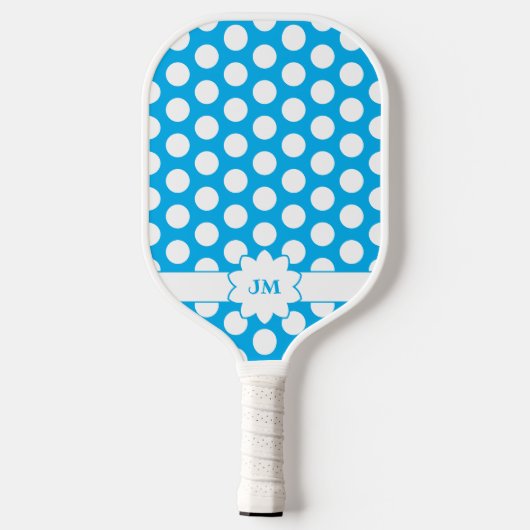 Koninklijk en wit Polka Dot Monogram Pickleball Paddle (Achterkant)
