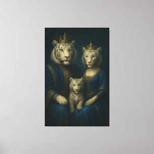 Koninklijk familieportret van witte tijgers – Maje Canvas Afdruk
