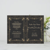 Koninklijk Fleur-de-Lis Art Deco Huwelijksprogramm (Staand voorkant)