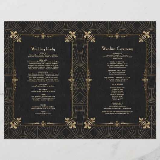 Koninklijk Fleur-de-Lis Art Deco Huwelijksprogramm (Achterkant)