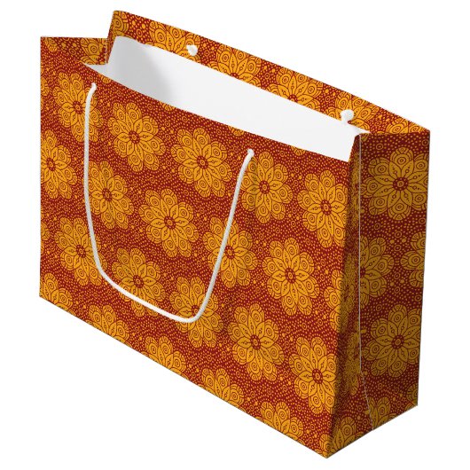 Koninklijk geel en rood mandala patroon groot cadeauzakje (Voorkant Gekanteld)