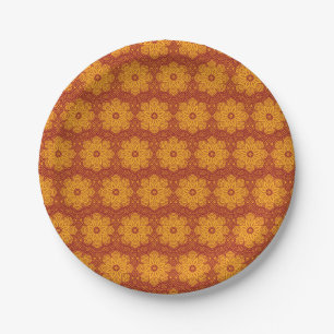 Koninklijk geel en rood mandala patroon papieren bordje