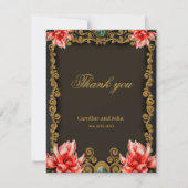 Koninklijk goud en rood bloemendesign bedankkaart (Voorkant)