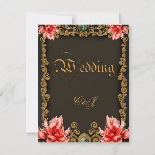 Koninklijk goud en rood bloemontwerp bedankkaart (Achterkant)