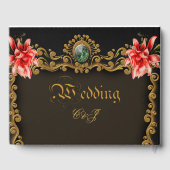 Koninklijk goud en rood bloemontwerp gastenboek (Achterkant)