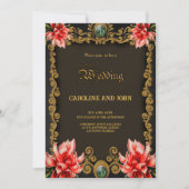 Koninklijk goud en rood bloemontwerp kaart (Voorkant)