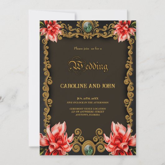 Koninklijk goud en rood bloemontwerp kaart (Voorkant)