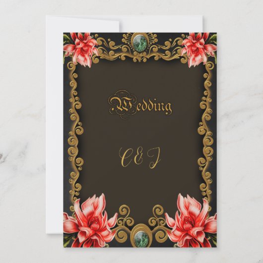 Koninklijk goud en rood bloemontwerp kaart (Achterkant)
