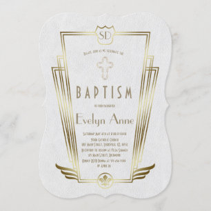 Koninklijk Goud Witte Art Deco Monogram Doop Kaart