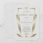 Koninklijk goud witte Art Deco monogram vrijgezell Kaart (Voorkant / Achterkant)