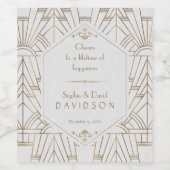 Koninklijk Goud Witte Great Gatsby 1920s Trouwen Wijn Etiket (Enkel label)