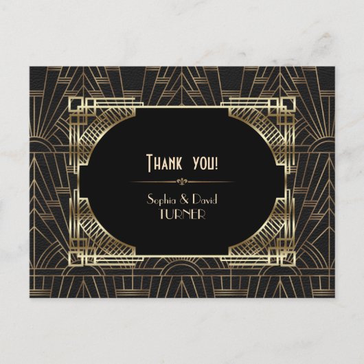 Koninklijk Goud Zwart Great Gatsby Trouw Bedankt Briefkaart (Voorkant)