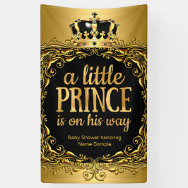 Koninklijk Goud Zwarte Kroon Baby Shower Jongen 3 Spandoek