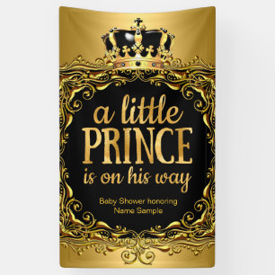 Koninklijk Goud Zwarte Kroon Baby Shower Jongen 3 Spandoek