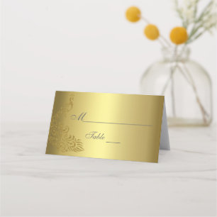 Koninklijk Gouden Abstract Pauwen Huwelijk Plaatskaartje