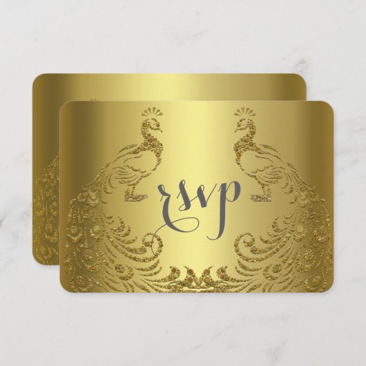 Koninklijk Gouden Abstract Pauwen Huwelijk RSVP Kaartje (Voorkant / Achterkant)