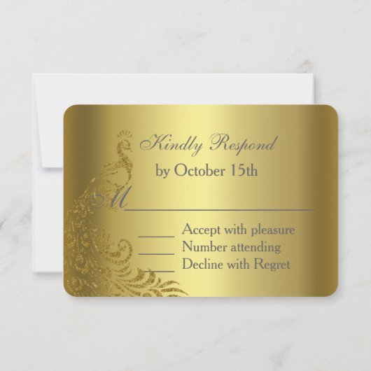 Koninklijk Gouden Abstract Pauwen Huwelijk RSVP Kaartje (Achterkant)