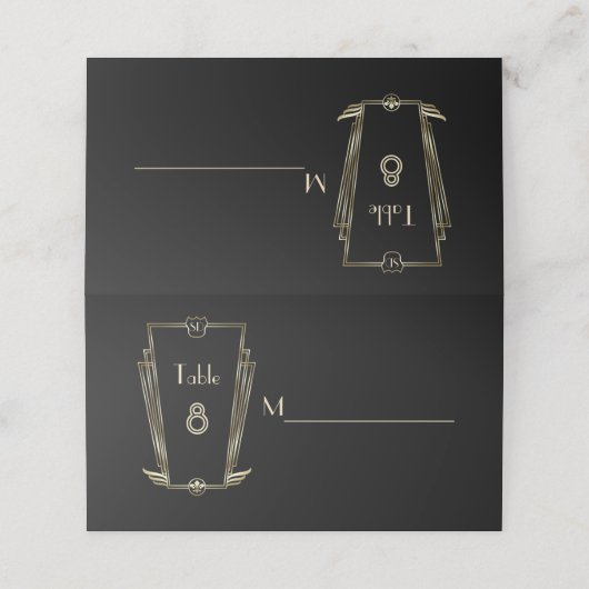Koninklijk gouden Art Deco monogram-huwelijk Plaatskaartje (Buitenkant ongevouwen)