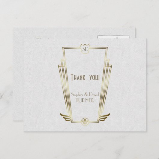 Koninklijk gouden Art Deco monogram trouw bedankt Briefkaart (Voorkant / Achterkant)