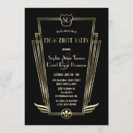 Koninklijk gouden Art Deco monogram verlovingsfees Kaart