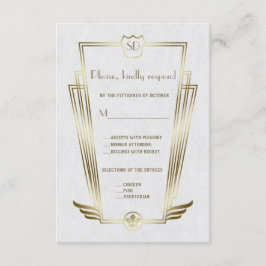Koninklijk gouden Art Deco monogram witte trouw-RS RSVP Kaartje