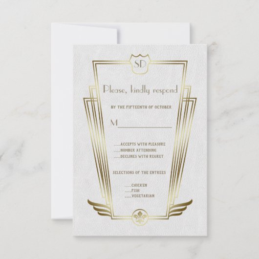Koninklijk gouden Art Deco monogram witte trouw-RS RSVP Kaartje (Voorkant)