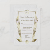 Koninklijk gouden Art Deco monogram witte trouw-RS RSVP Kaartje (Voorkant / Achterkant)