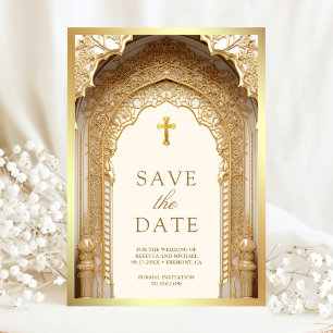 Koninklijk Gouden Boog Religieus Christelijk Crème Save The Date