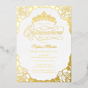 Koninklijk gouden elegante script Quinceanera  Folie Uitnodiging