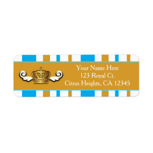 Koninklijk gouden kroon- en blauwe prinsfeestadres etiket