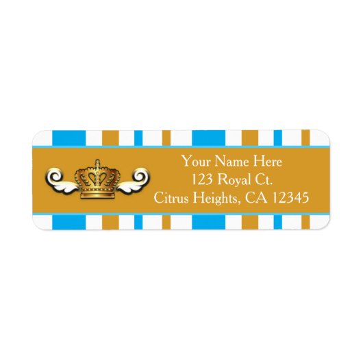 Koninklijk gouden kroon- en blauwe prinsfeestadres etiket (Voorkant)