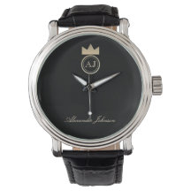 Koninklijk Gouden Kroon Monogram , Elegante Zwarte
