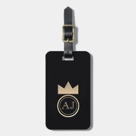 Koninklijk Gouden Kroon Monogram Zwart Retouradres Bagagelabel