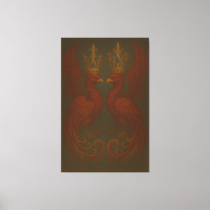 Koninklijk Gouden Phoenix Paar · Luxe Kunst Canvas Afdruk