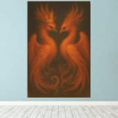 Koninklijk Gouden Phoenix Paar · Luxe Kunstcanvas Canvas Afdruk (Insitu (Houten vloer))