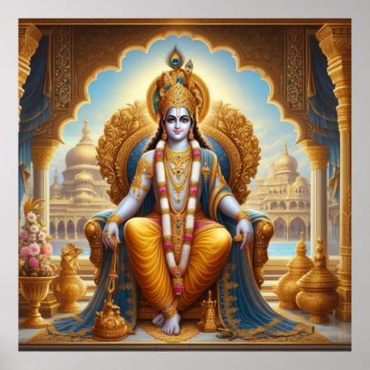 Koninklijk Gouden Versierde Krishna Dwarkadheesh T Poster (Voorkant)
