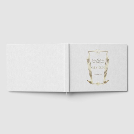 Koninklijk gouden witte Art Deco monogram-huwelijk Gastenboek (Volledig)