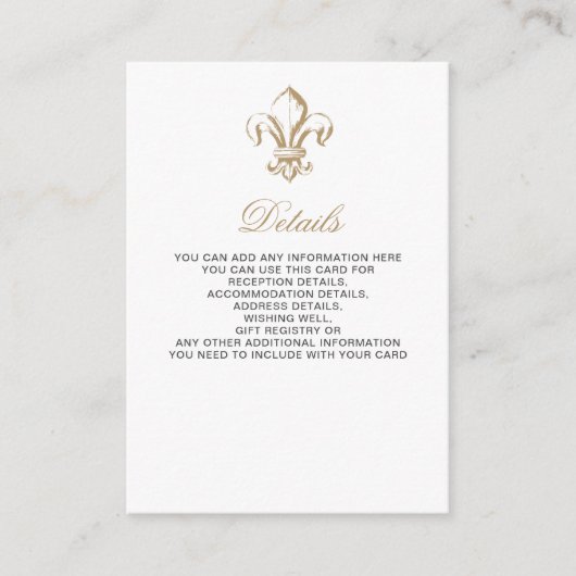  koninklijk goudkoorts, franje de Lis Wedding Informatiekaartje (Voorkant)