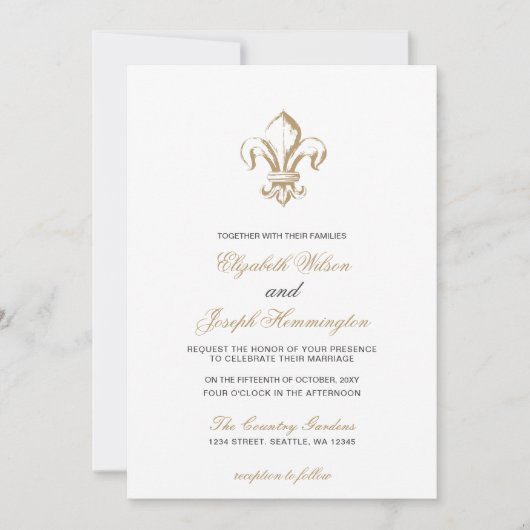  koninklijk goudkoorts, franje de Lis Wedding Kaart (Voorkant)