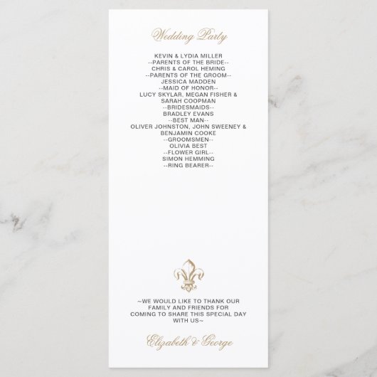 koninklijk goudkoorts, franje de Lis Wedding Programmakaart (Achterkant)