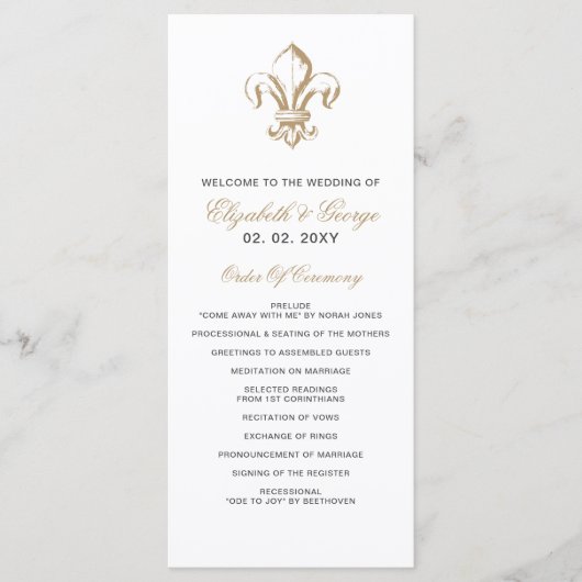 koninklijk goudkoorts, franje de Lis Wedding Programmakaart (Voorkant)