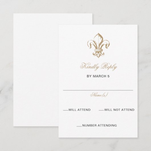  koninklijk goudkoorts, franje de Lis Wedding RSVP Kaartje (Voorkant / Achterkant)
