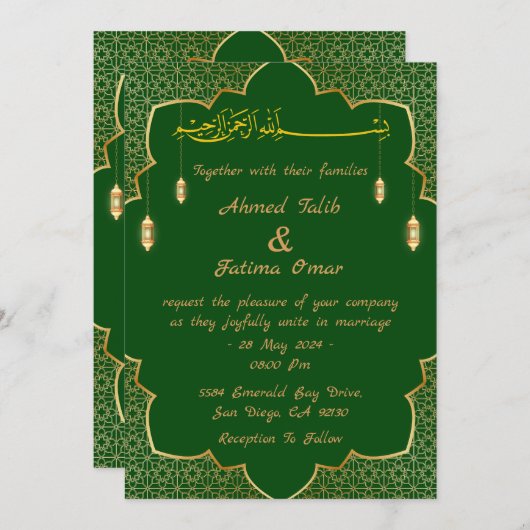 Koninklijk Groen Arabisch Save The Date (Voorkant / Achterkant)