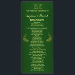 Koninklijk groen gouden pauw huwelijksprogramma op programmakaart<br><div class="desc">Uniek ontwerp met een Royal Green gradiënt achtergrond en abstract goud glinsterende pauwen voor je speciale trouwdag. Het geeft een unieke touch aan je trouwstijl. Wees anders! Personaliseer met je eigen informatie. Als je de tekst moet verplaatsen of de grootte, het lettertype of de kleur moet wijzigen, klik dan op...</div>