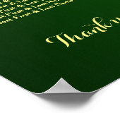 Koninklijk groen gouden pauw-huwelijksstoelenkaart poster (Hoek)