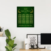 Koninklijk groen gouden pauw-huwelijksstoelenkaart poster (Thuiskantoor)