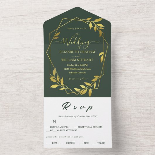 Koninklijk groene botanische elegante geometrische all in one uitnodiging (Binnen)