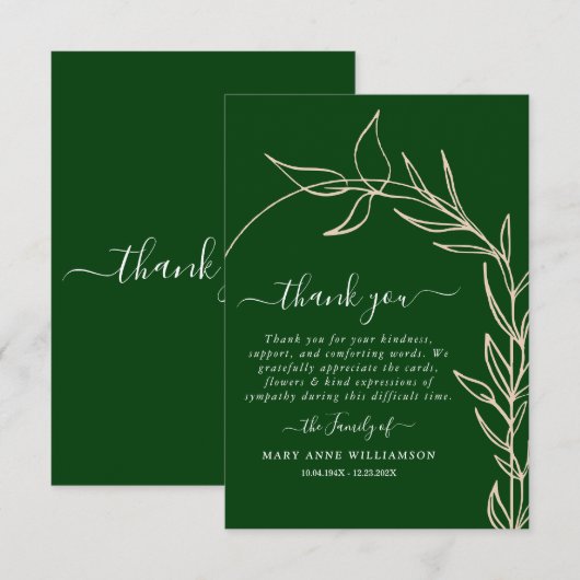 Koninklijk Groene Minimale Manuscript van de Tekst Bedankkaart (Voorkant / Achterkant)